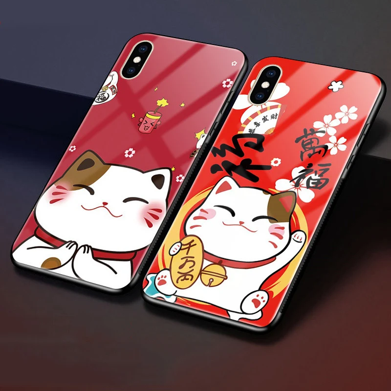 Чехол для iphone XS Max чехол с рисунком счастливого кота закаленное стекло задняя