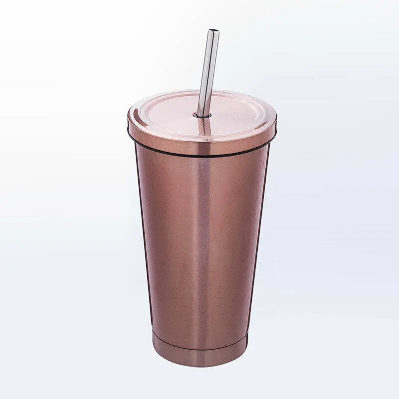 Rose Gold 500 мл кружка из нержавеющей Стали походный стакан кофейная чашка с питьевой соломой портативные кофейные кружки покрыли современные кружки новые - Цвет: Rose Gold