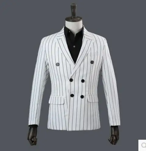 Новинка 2018 (костюм + брюки жилет) мужская одежда Белый Черный Полосатый