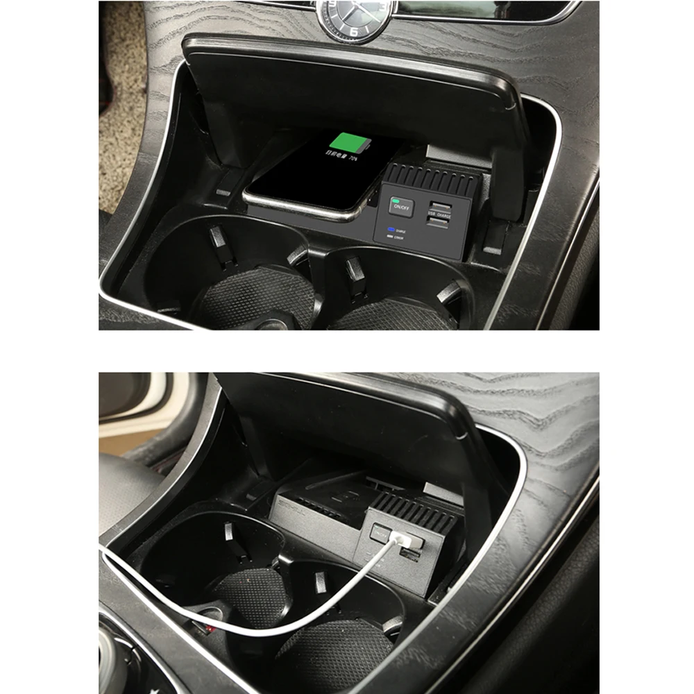 Автомобильное зарядное устройство Qi 10 Вт Беспроводное для Mercedes Benz C63 2014 ~ 2019 iphone