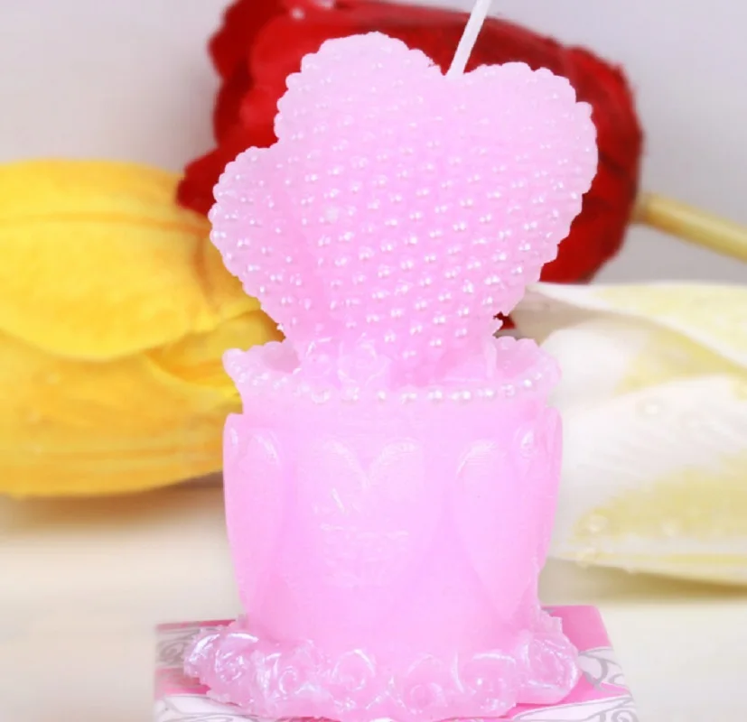 

10pcs Pink Pearl Double Heart Cake Candle Wedding Baby Shower Birthday Souvenirs Gifts Favor Packaged with PVC Box