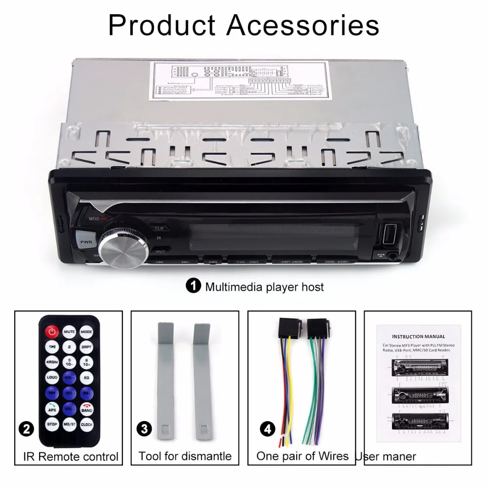 1 Din Авторадио автомагнитола Bluetooth стерео в тире FM Aux входной приемник SD USB MP3 MMC WMA