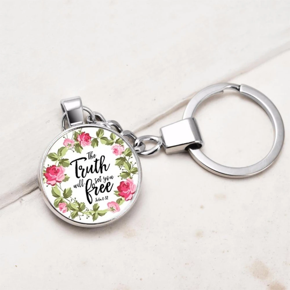 Bible Psalm Keychains Silver Key Holder Glass Pendant Colors Flower Christian Women Men Jewelry Konminry I Am With | Украшения и