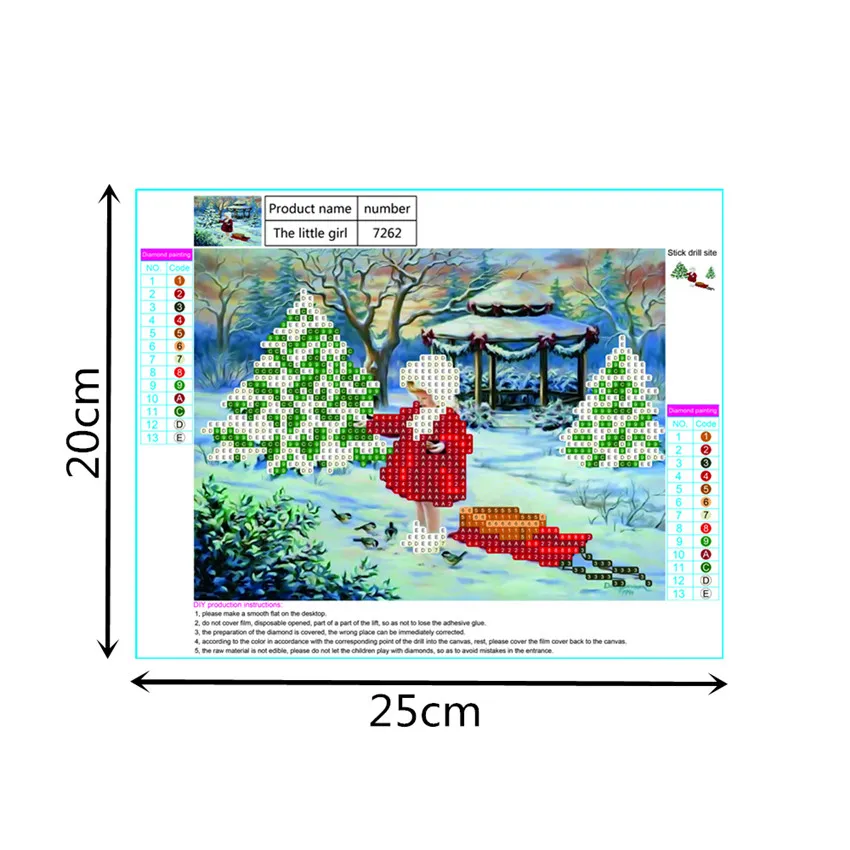 Diamond Painting Kid's Room Decoration 5D DIY Cross Stitch Girl Snow Field 7262 Partial 25X20 Canvas Paper Bag Round | Дом и сад