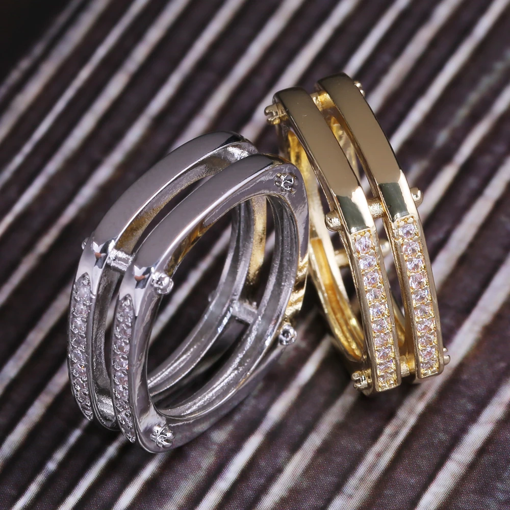 Huitan Punk Stylish Geometric Ring Geometric Luxury Silver Gold Color With Tiny Zircon Stone Hiphop Roxk&Roll Finger Ring Band