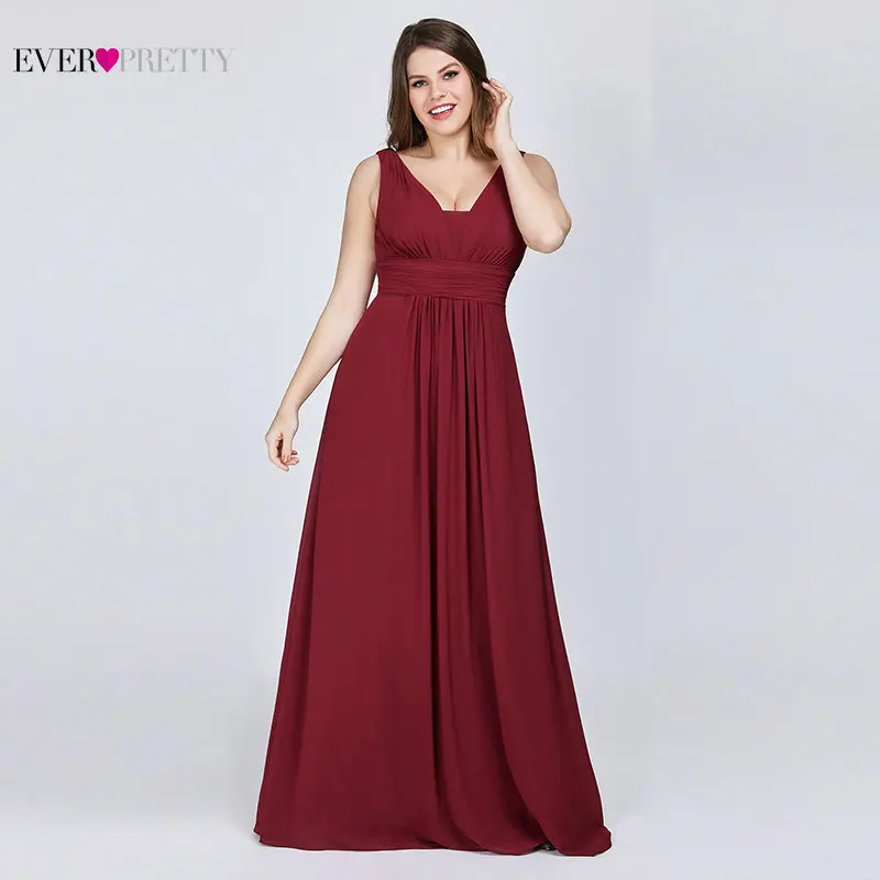 Вечерние платья Ever Pretty размера плюс, Новое поступление, элегантные шифоновые темно-синие трапециевидные Длинные вечерние платья с v-образным вырезом для гостей на свадьбе