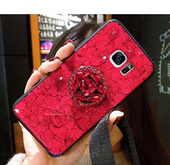 Red with Bracket Модные Мрамор блестящий чехол для samsung Galaxy A8 плюс A6 A7 A9 S10 S10E крышка на J4 J6 J8 A10 A20 A20E A30 A40 A50 A60 A70 - Цвет: Red with Bracket