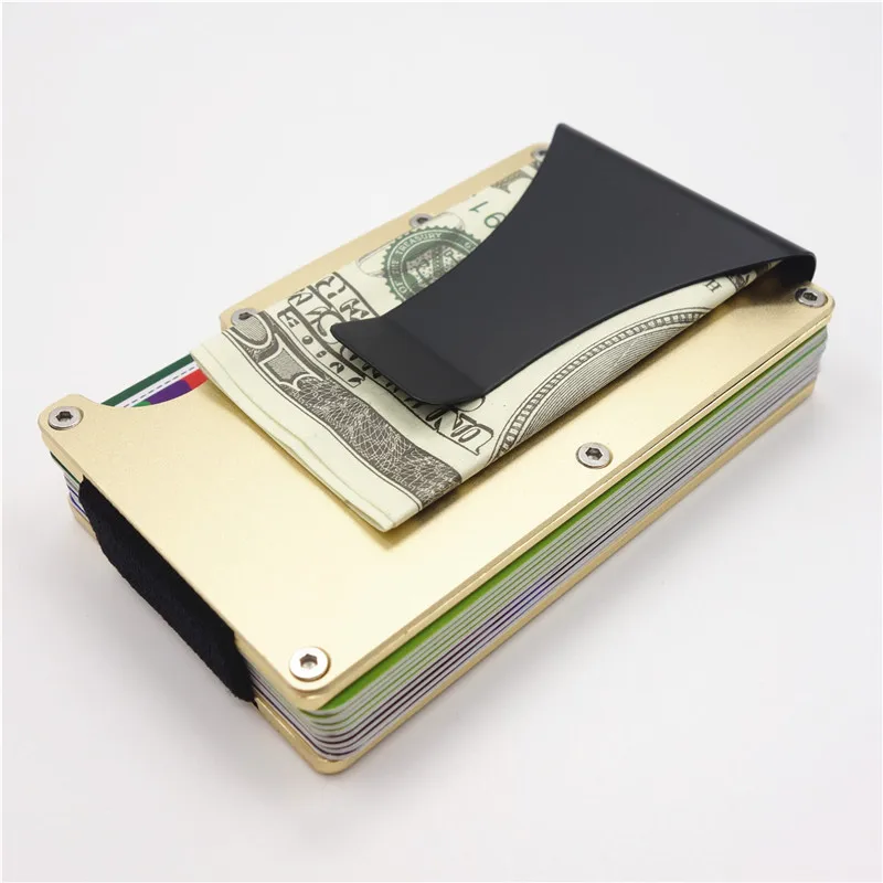 Металлический кредитный держатель для карт, мини кошелек RFID для путешествий, мужской чехол для карт, Мужской зажим для денег - Цвет: Gold Stainless