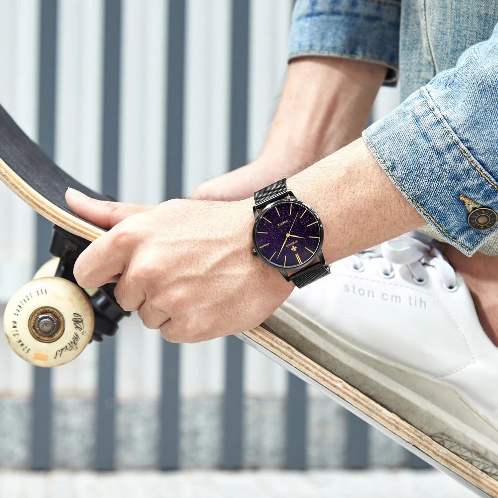 Новейший бренд WWOOR мужские простые тонкие кварцевые часы черные стальные