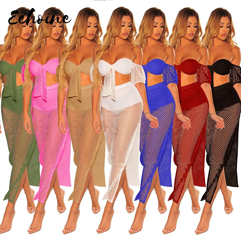 Echoine женский летний пляжный костюм из сетчатой ткани укороченный топ с завязками