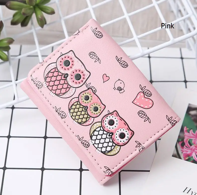 Short-Pink Женские кошельки милый сова монета с изображением женщины кошелек родитель-ребенок Стиль кошелек, клатч бумажник с изображением персонажей из мультфильма карты ID держатель кошельки - Цвет: Short-Pink