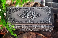 free shipping new arrival fashion jewelry box zinc alloy metal trinket box vintage flower design tin alloy box