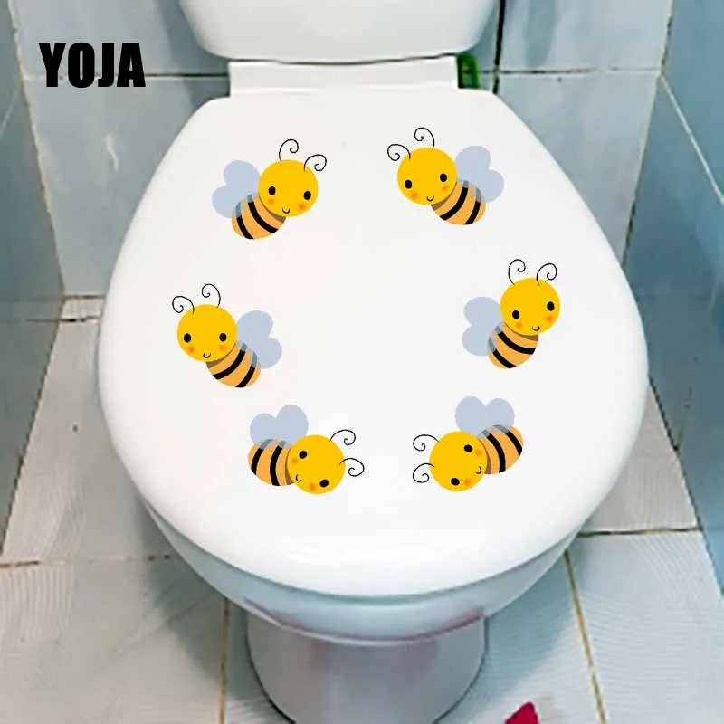 

YOJA 22.7X21.7CM Cartoon Pattern Toilet Decal Wall Stickers Kids Room Decoration Smiling Bee T5-0867