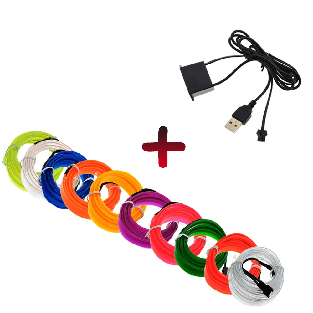 1M EL Wire 6mm Dance Party Car Decor Lighting Flexible Rope Tube light With USB Cigarette Driver Atmosphere lamp | Автомобили и