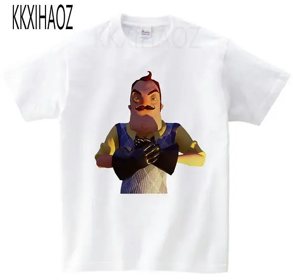 white childreT-shirt Детская футболка с героями мультфильмов «Hello neigher Game» летняя футболка с короткими рукавами для маленьких девочек забавная одежда Casua l для мальчиков KKXIHAOZ MJ - Цвет: white childreT-shirt