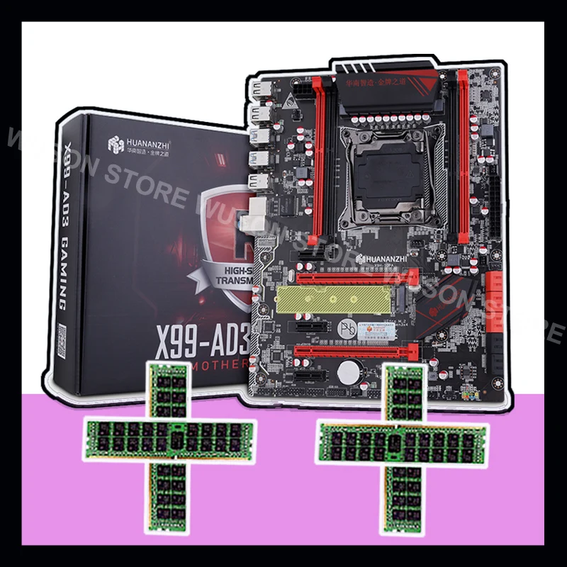 Бренд HUANANZHI X99 LGA2011-3 скидка материнская плата с M.2 NVMe слотом материнская плата с оперативной памятью 64G(4*16G) 1866 REG ECC Серверная память