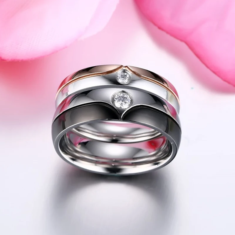 Romantic Wedding Couple Rings for Men Women Stainless Steel Stone Engagement Anniversary Lovers Ring VR307 | Украшения и