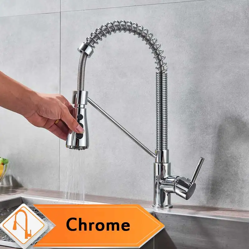 Chrome Kitcdhen Tap Вращающийся на 360 градусов кран для кухонной раковины хромированный пружинный кран для горячей и холодной воды для кухни с одной ручкой струйная головка распылителя - Color: Chrome Kitcdhen Tap