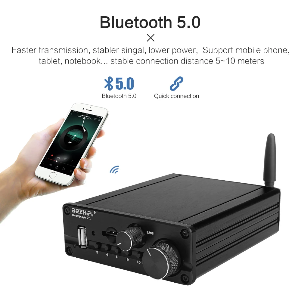 2,1 TPA3116 Bluetooth 5,0 аудио усилитель мощности сабвуфера 50Wx2+ 100 Вт USB AUX усилитель цифровой Hifi домашний усилитель
