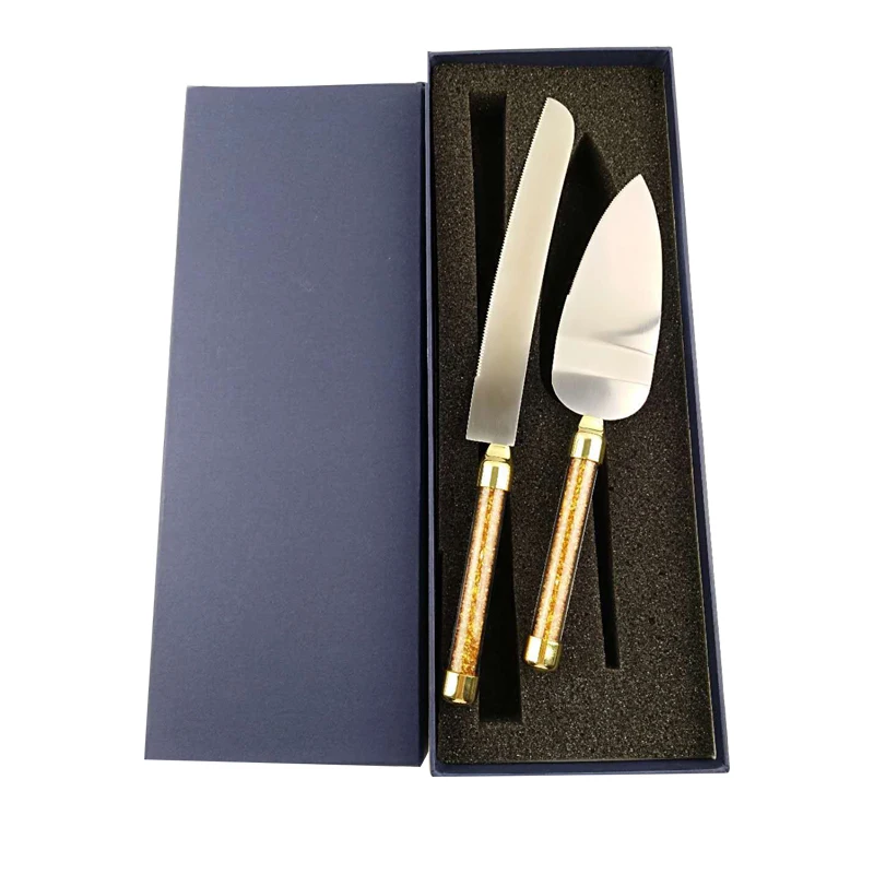 2pcs Birthday Cake Cutlery Gold Foil Paper Shovel knives Set Handle Knife Pizza Wedding Server Western Dinnerware Tableware|Наборы