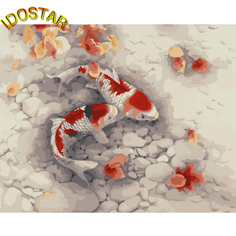 Бескаркасные картины живопись по номерам koi fish плавание ручная роспись на холсте