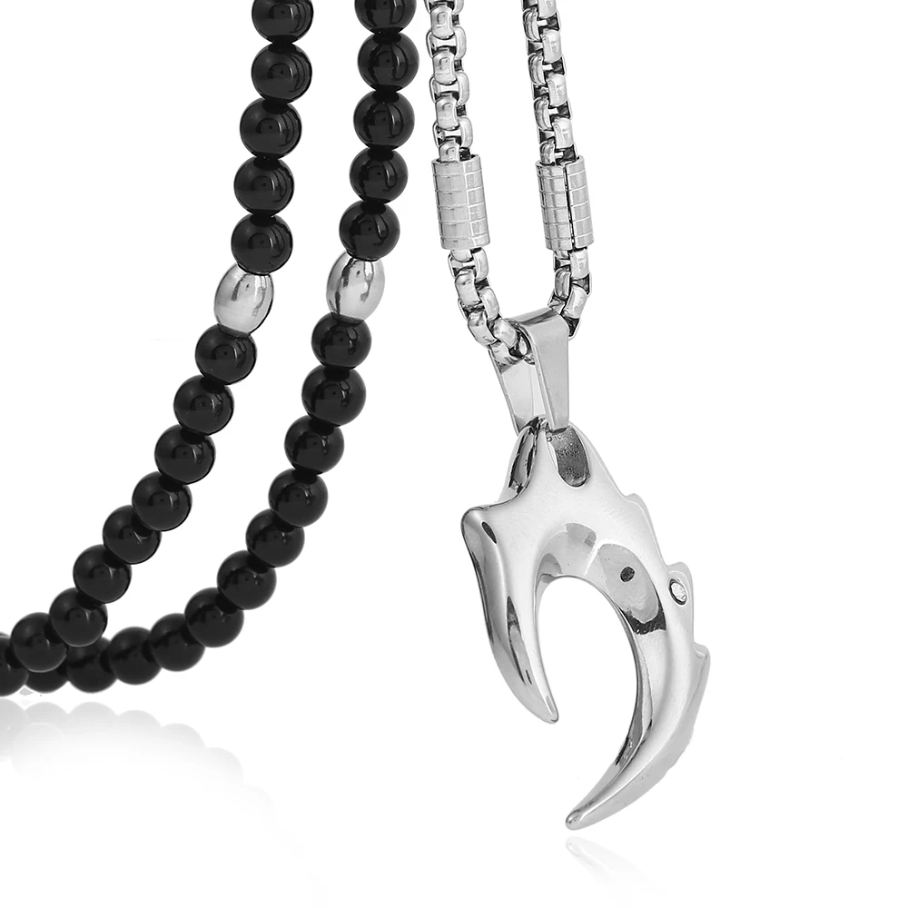 

316L Stainless Steel Sun God Apollo Pendant Necklace Black Natural Stone Chain 26" Link for Men Jewelry