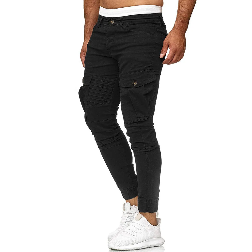 Брюки-карго для мужчин уличная одежда мужские облегающие однотонные