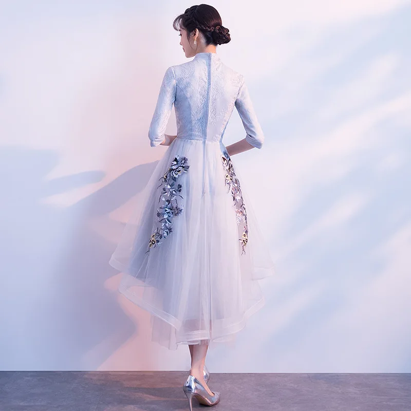 Высокое качество короткое платье Ципао сексуальная вышивка Qipao женское
