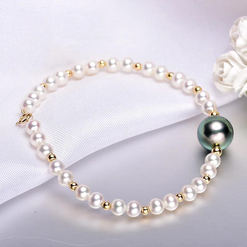 

[YS]10-11mm Black Tahitian Bracelet Freshwater Pearl Bracelet 18k Gold Pearl Bracelets