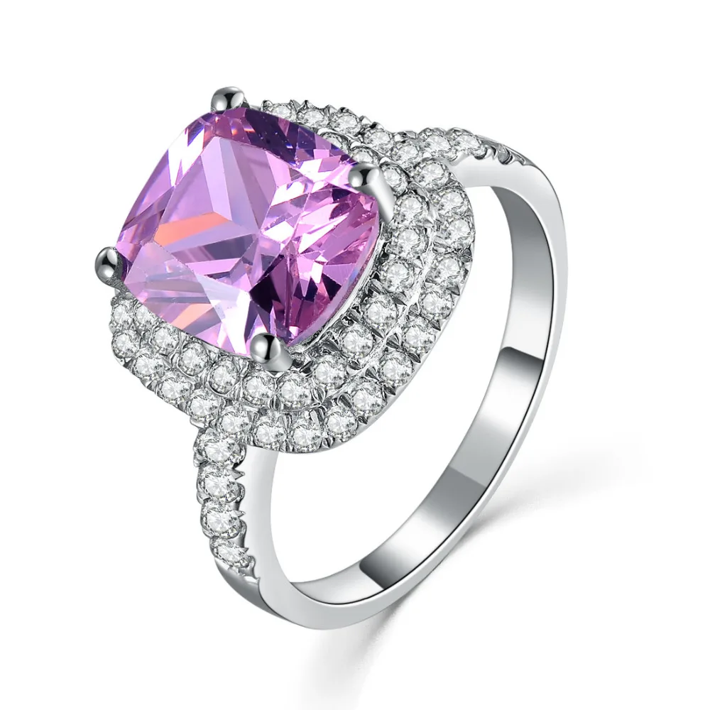 

Lovely 3Ct Pink Cushion Cut Ring Genuine 925 Sterling Silver Engagement Ring White Gold Color Exquisite Craft Promise Ring