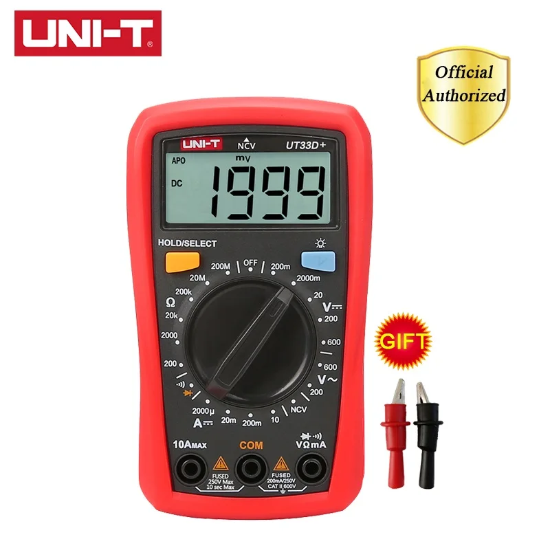 UT33D(PLUS) UNI-T UT33A+ UT33B+ UT33C+ UT33D+ цифровой мультиметр AC DC Ток Сопротивление+ 2mF емкость NCV тестер с ЖК-подсветкой - Цвет: UT33D(PLUS)
