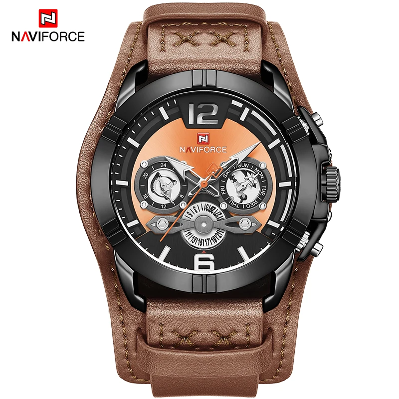 Часы NAVIFORCE мужские черные спортивные модные деловые кожаные водонепроницаемые