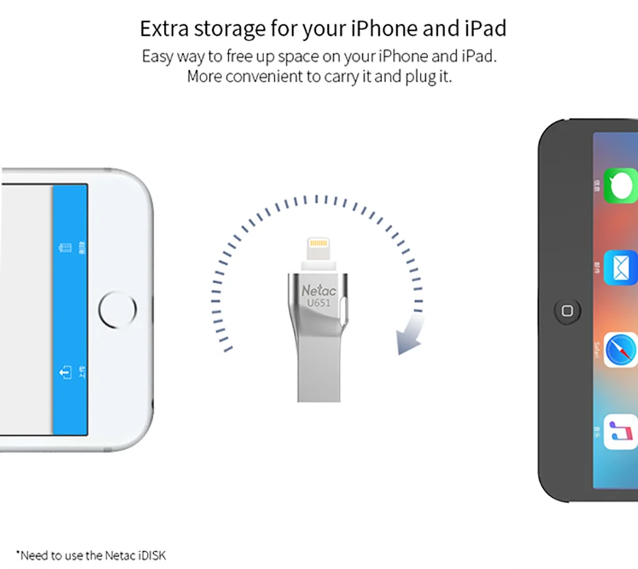 Netac U651 Lightning USB 3,0 OTG флеш-накопитель серебристый 32 Гб 64 Гб алюминиевый сплав USB3.0 флеш-диск металлический Флешка для iphone ipad PC