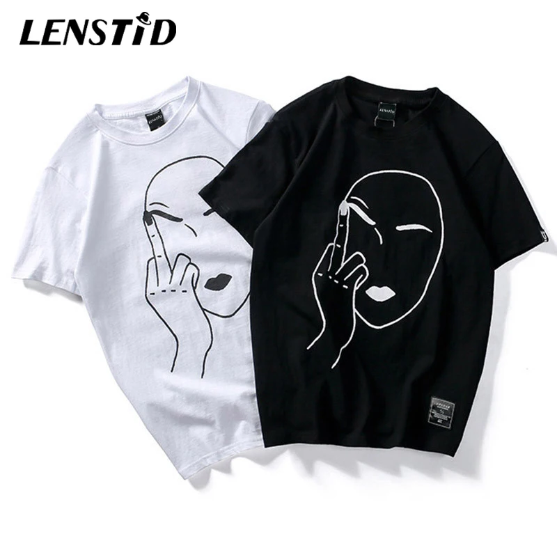 Футболка LENSTID с изображением среднего пальца футболка в стиле хип хоп Харадзюку