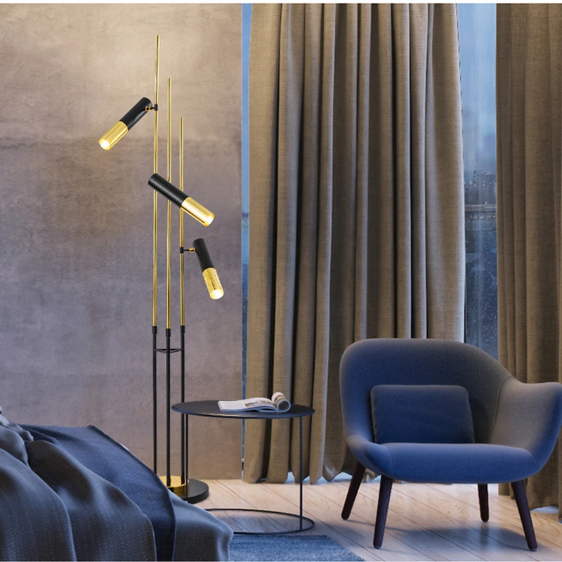 Дизайнерские Модные золотые с черными ручками торшеры постмодерн простое