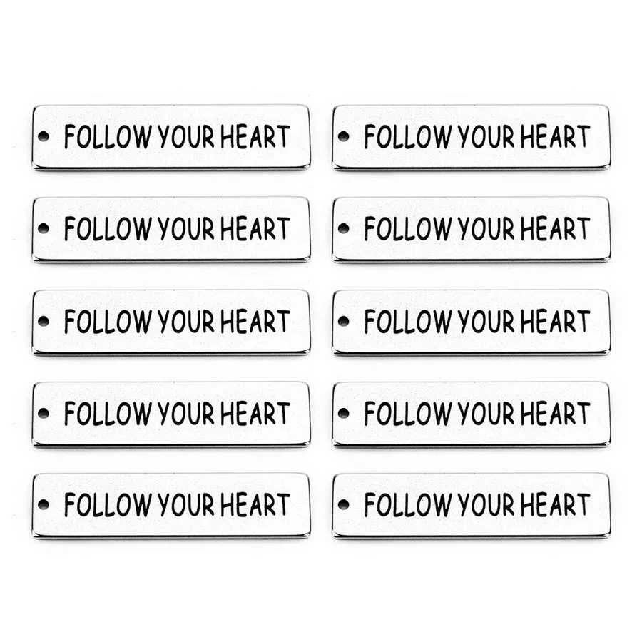follow your heart Ckysee 5 шт. 10x40 мм нержавеющая сталь вдохновляющие буквы подвески 12 видов стилей серебро Прямоугольник слово Шарм для Diy ювелирных изделий - Окраска металла: follow your heart