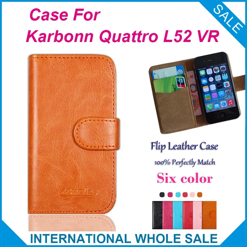 

Hot!! Karbonn Quattro L52 VR Case, 6 Colors High Quality Original Leather Exclusive Cover For Karbonn Quattro L52 VR Tracking