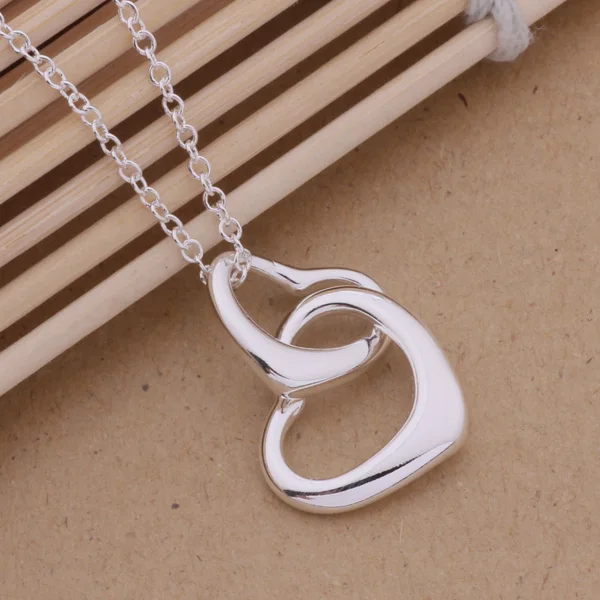 Романтическое посеребренное ювелирное изделие ожерелье с двойным сердцем