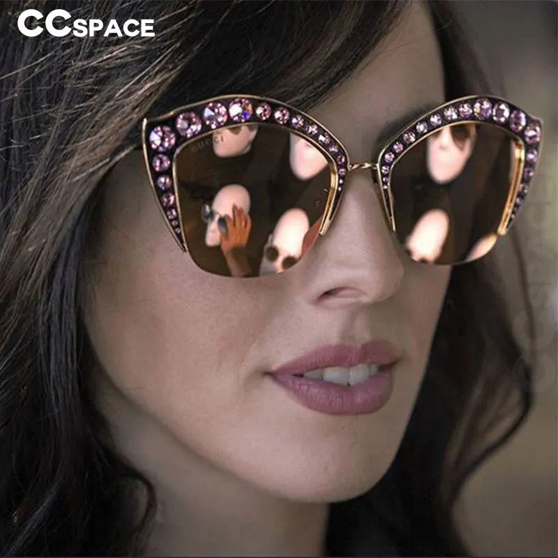 CCSPACE 45503, блестящие стразы, кошачий глаз, солнцезащитные очки для женщин, прозрачная оправа, Брендовые очки, дизайнерские, модные, женские оттенки