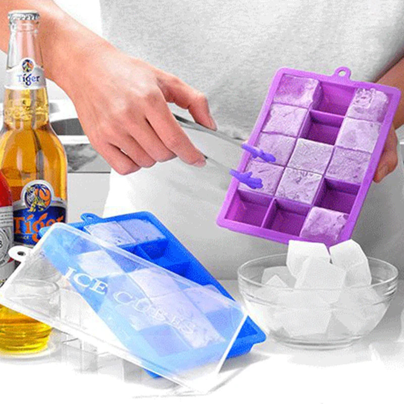 С крышкой для творчества DIY Большая подноса кубика льда силикона квадратный