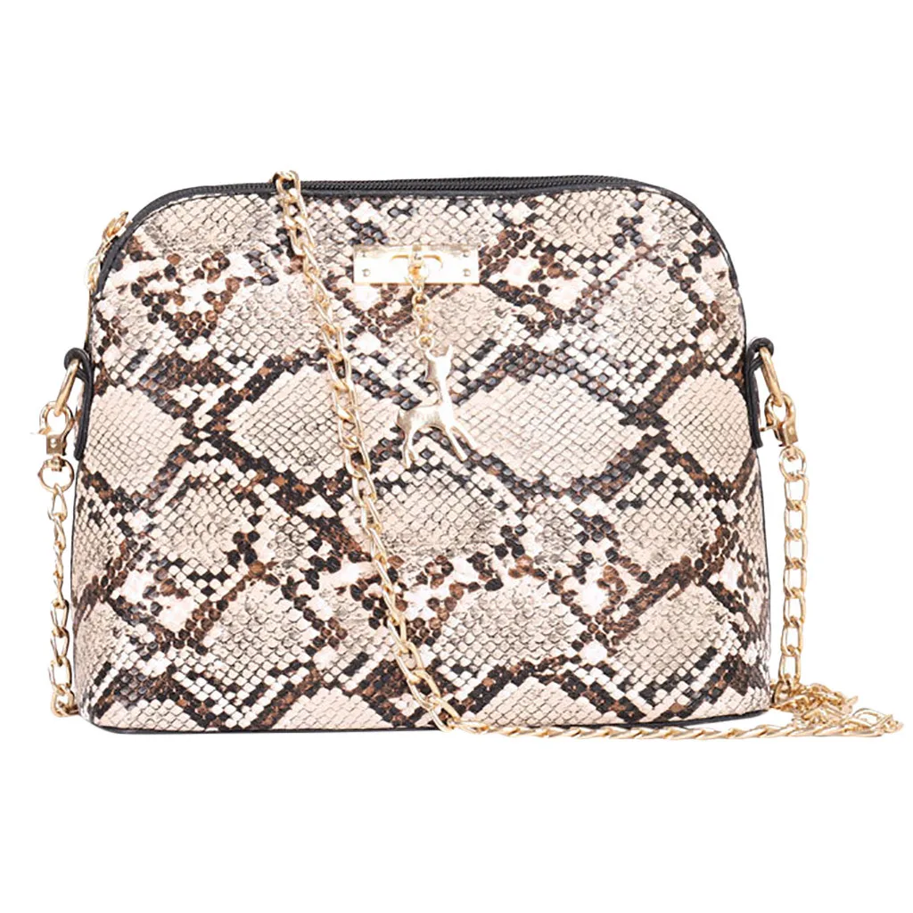 Женская сумка из ПУ кожи змеиный принт цепочка ракушка сумки на плечо модные