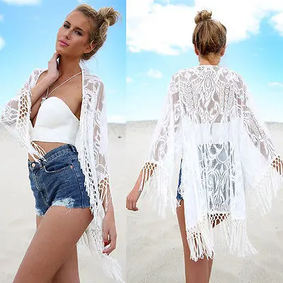 2017 Sexy Women Lace Long Tassel Bikini Swimwear Cover Up Beach Dress Bathing Suit | Женская одежда
