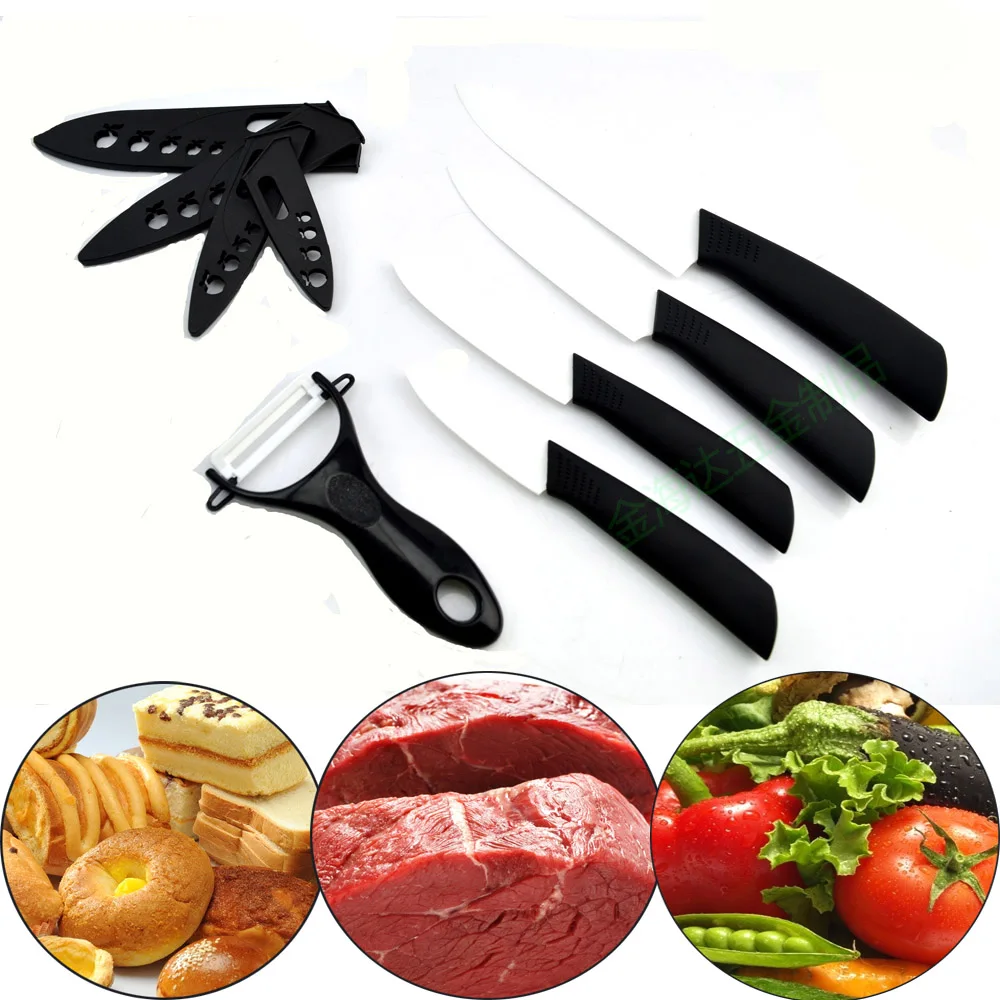 Бесплатная доставка 3 &quot4&quot 5 &quot6&quot Черная ручка набор керамических ножей с