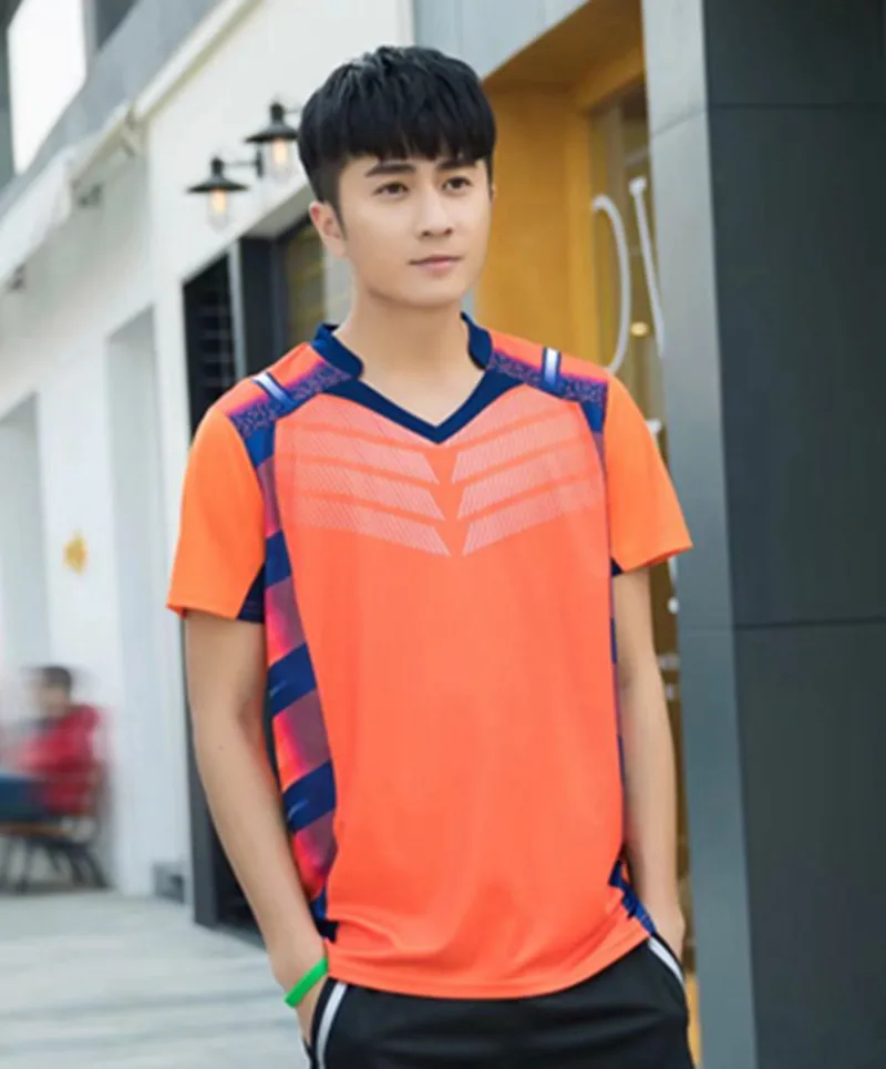 Blue Sports Quick Dry breathable badminton shirts,Women/Men table tennis group game running training Sport V Neck T Shirts - Цвет: A112 Men orange