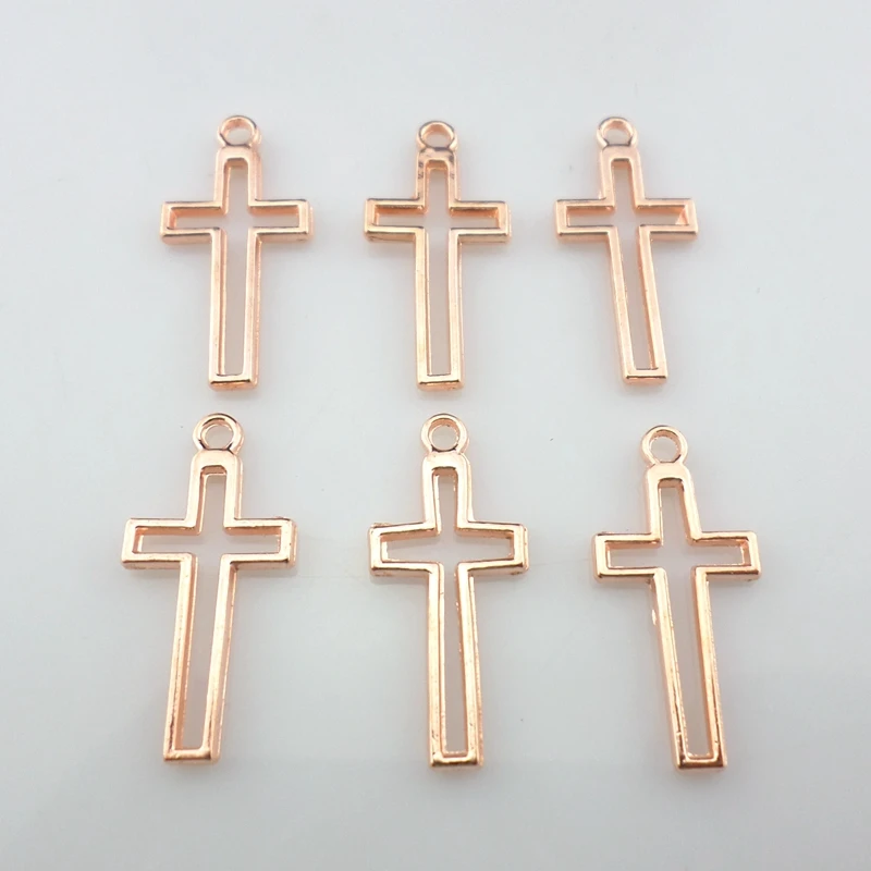 

40pcs Alloy Rose Gold Hollow Cross Charms Pendants Beads 11x23mm Jewelry Findings