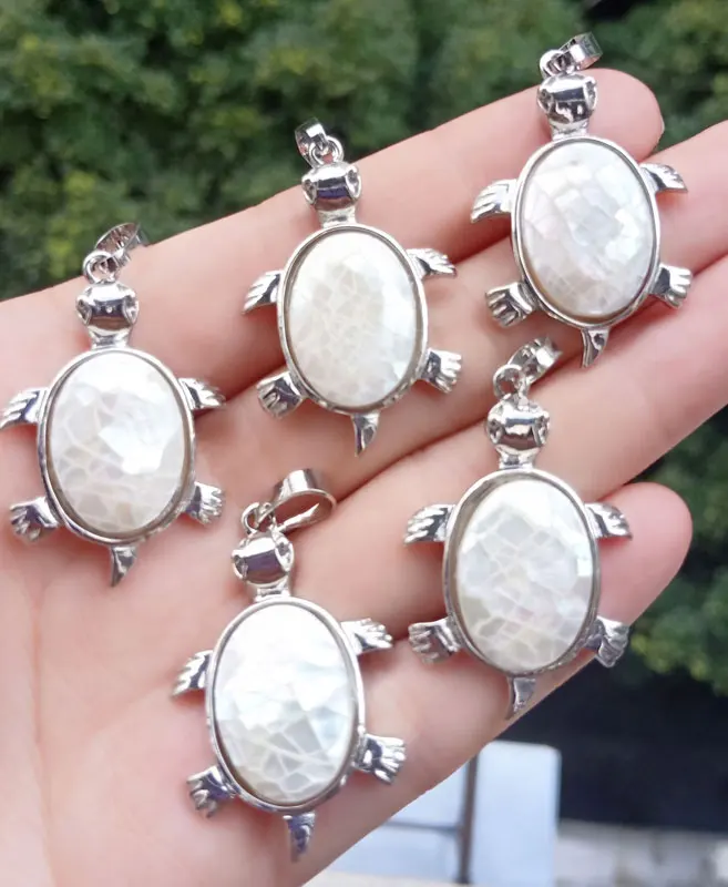 White shell Натуральный кулон в виде раковины абалона, черепаха, белый, желтый, черный, коричневый, в виде ракушки, шарик, энергия, рейки, исцеляющий амулет, подвеска в виде черепахи - Окраска металла: White shell