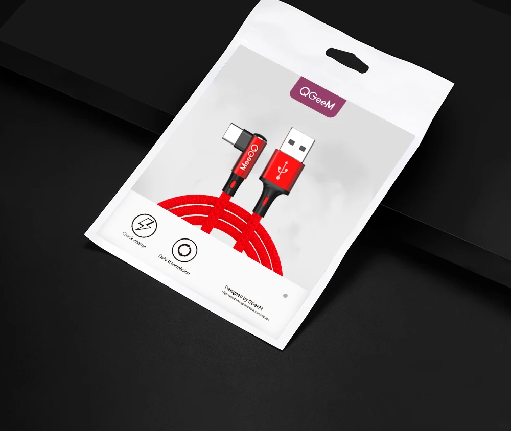 QGEEM usb type C кабель для samsung Note 8 S8 Xiaomi Mi 90 градусов сотовый телефон type C кабель для быстрой зарядки USB C кабель для зарядного устройства