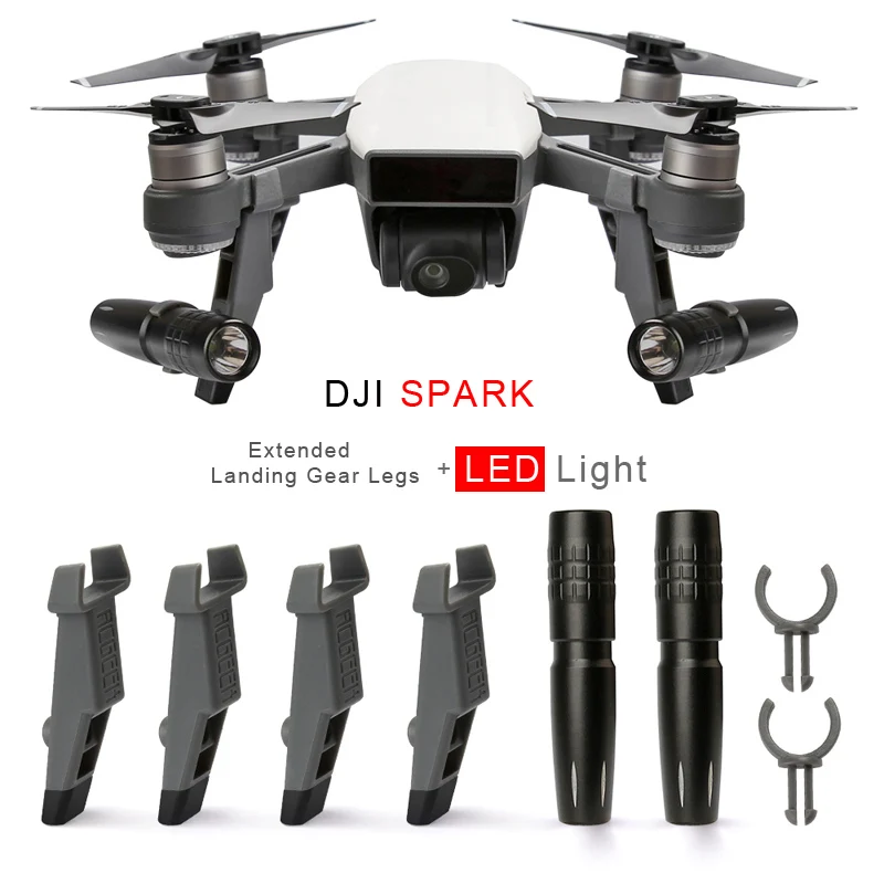 Для DJI Spark 4 шт. Расширенная посадочная Шестерня + 2 комплект светодиодных фар