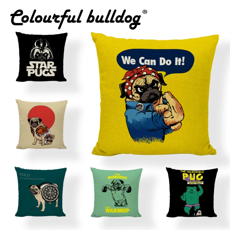 Чехол на подушку для фитнеса cuveness Bulldog мы можем сделать это Звездные Мопсы