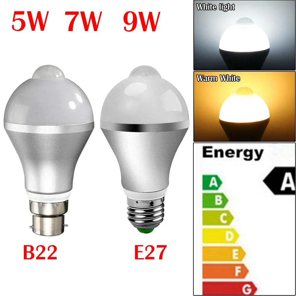 Фото Светодиодная лампа 5730 SMD 5 Вт 7 Вт 9 Вт Smart PIR датчик движения светильник E27 B22 Socket Adpater внутренсветильник s Golbe лампа №4